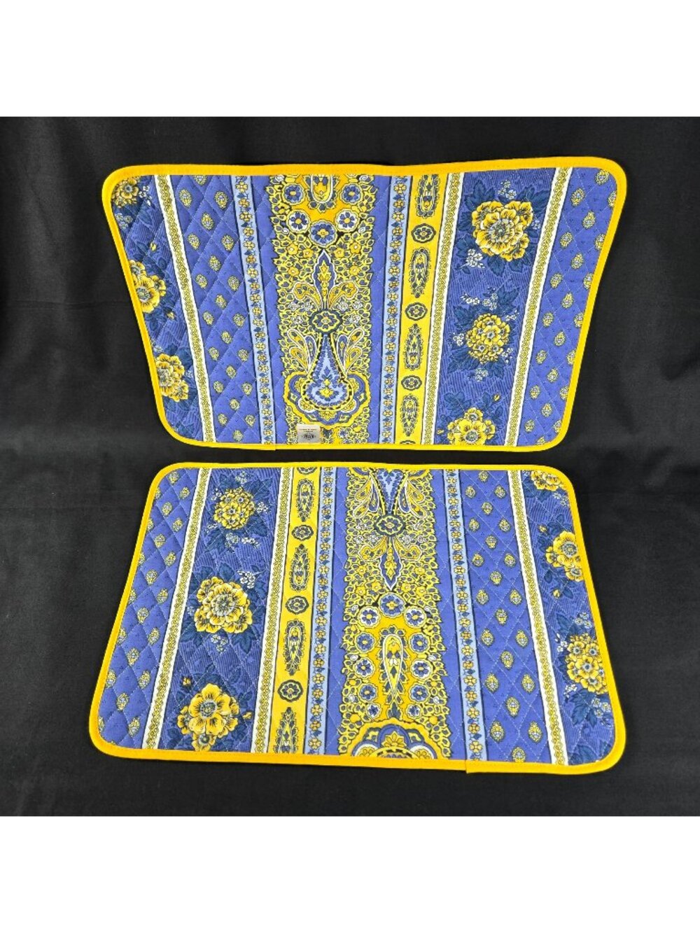 Marat Avignon France Quilted Cotton Placemats Set (2) Blue & Yellow Floral